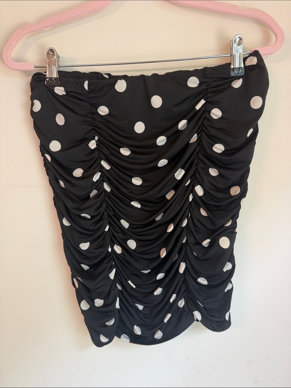Abound Black and White Polka Dot Ruched Mini Skirt